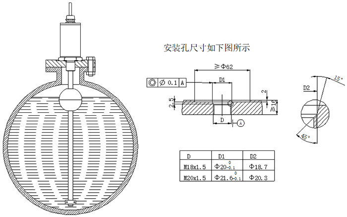 磁致伸缩液位计螺纹安装图