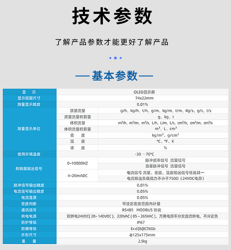 科里奥利质量流量计技术参数