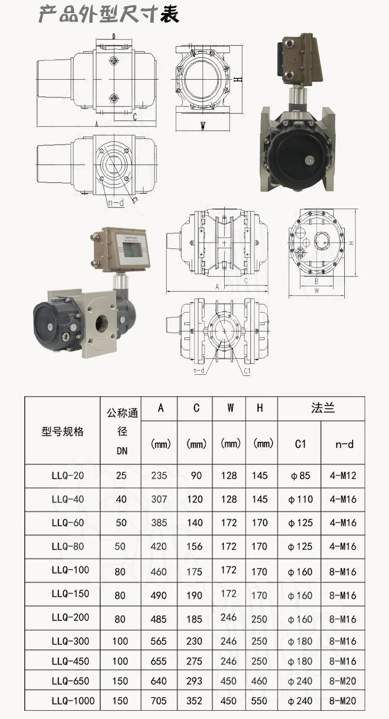 防爆罗茨流量计外形尺寸表